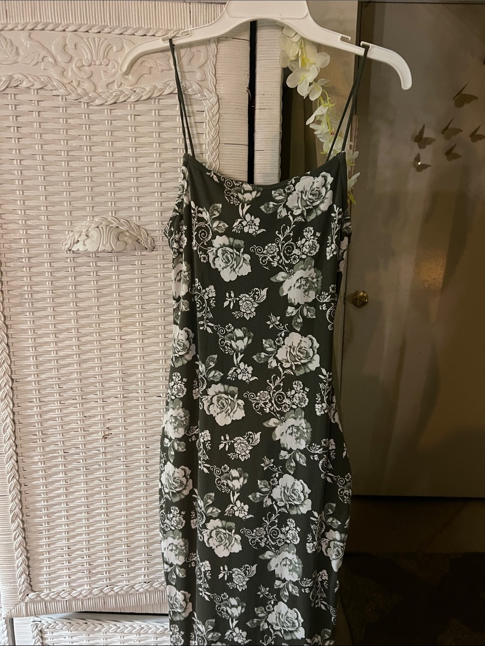 Floral Slip Midi Dress in Black and White